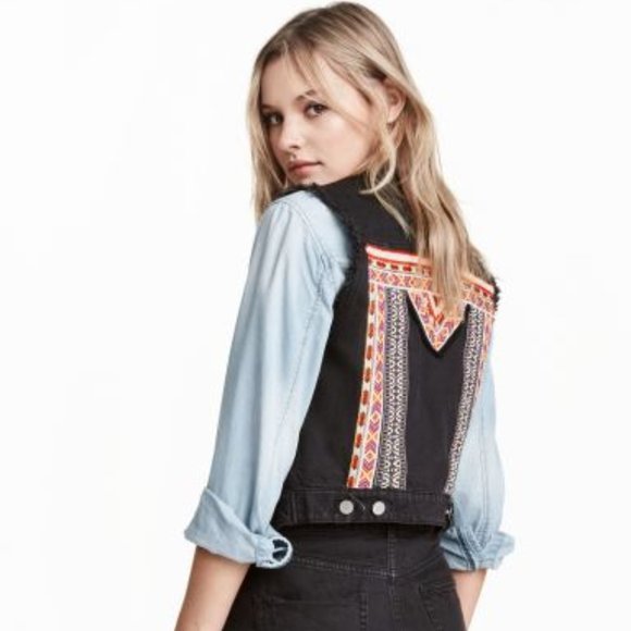 H&M Jackets & Blazers - H&M Coachella Denim Embroidered Boho Vest Waistcoat